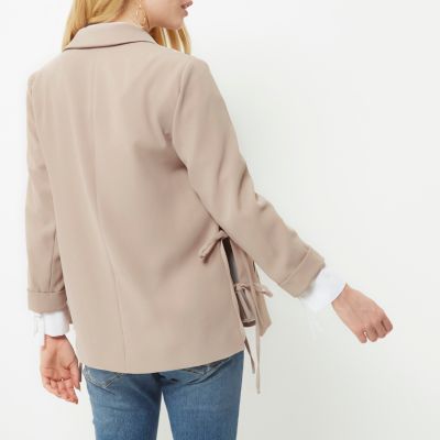 Dark beige ruched sleeve blazer